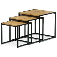 Set 3 ks odkládacích stolků, MDF, dekor divoký dub, kov, černý lak AF-3003 OAK